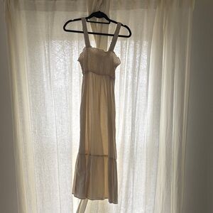 Urban Renewal Cream Smocked Midi Dress with Wide Straps